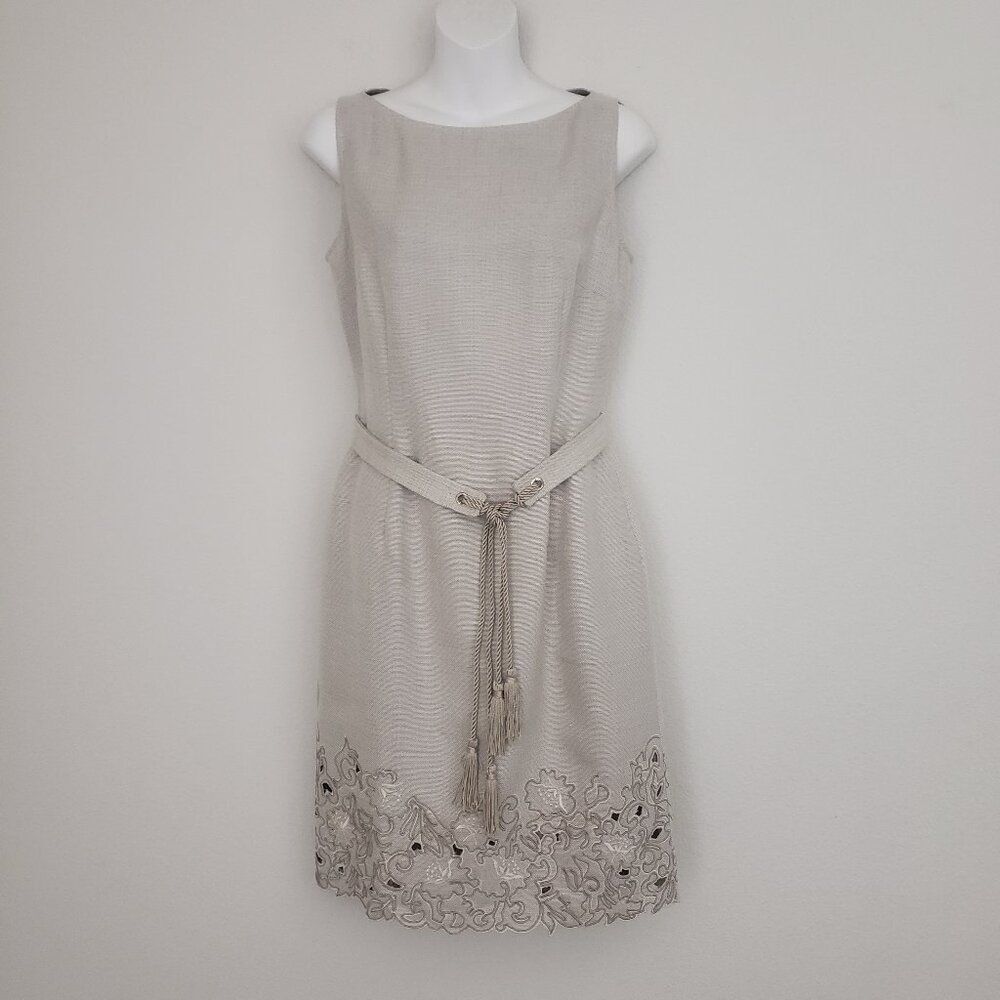 Kay Unger Cream Embroidered Midi Dress